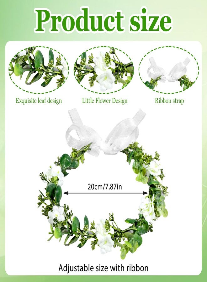 Aeaocvo Flower Crown for Women and Girls, Boho Floral Headpiece with Ribbon, Green & White Floral Crown Wreath for Wedding Ceremony Party Festival Photo Prop - Image 2